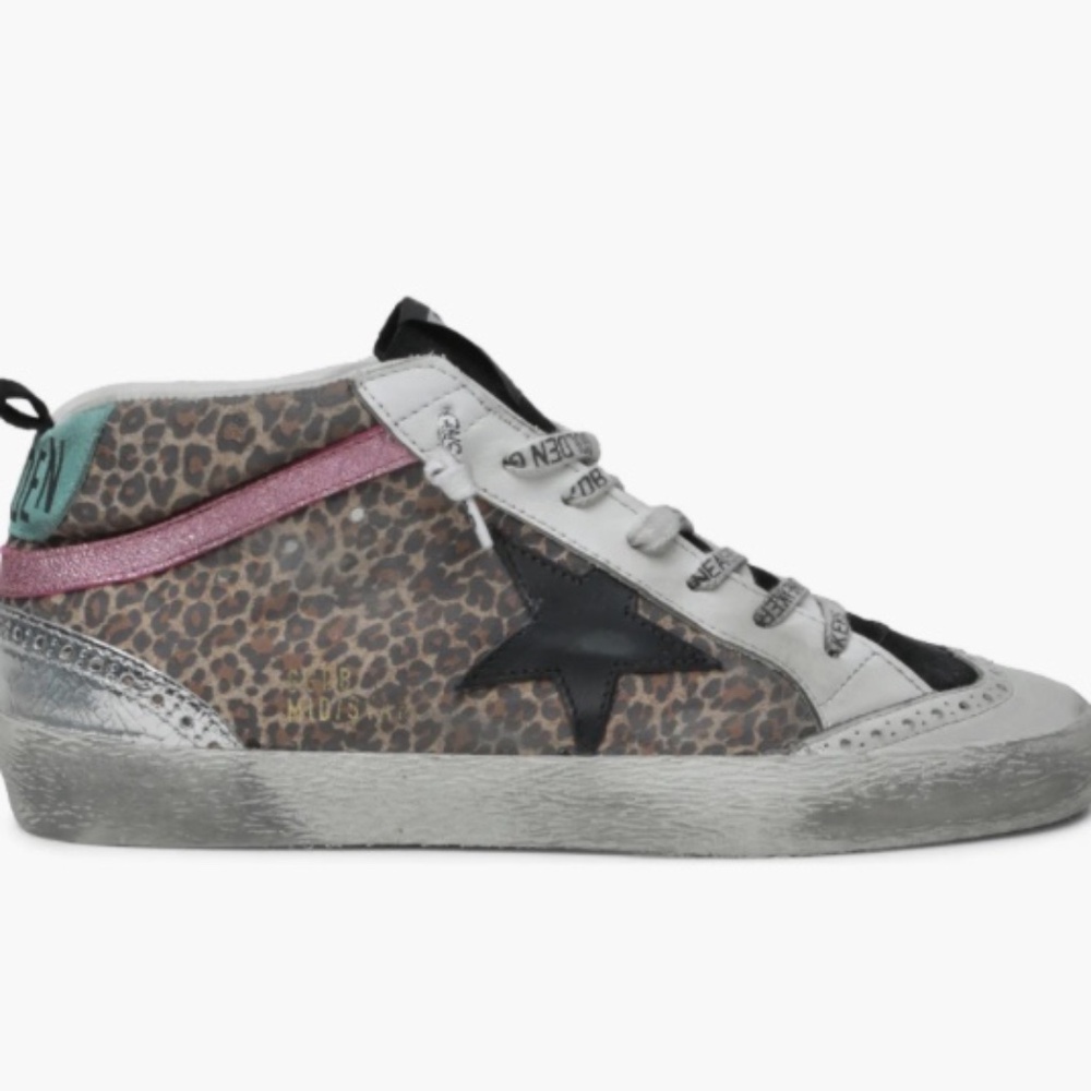Golden Goose Mid-Star Leopard Print Sneaker (Size 38)